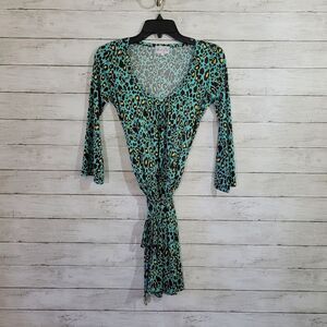 Mud Pie  Southern Tie Waist Dress Cheetah Lagoon Animal Print Size Small